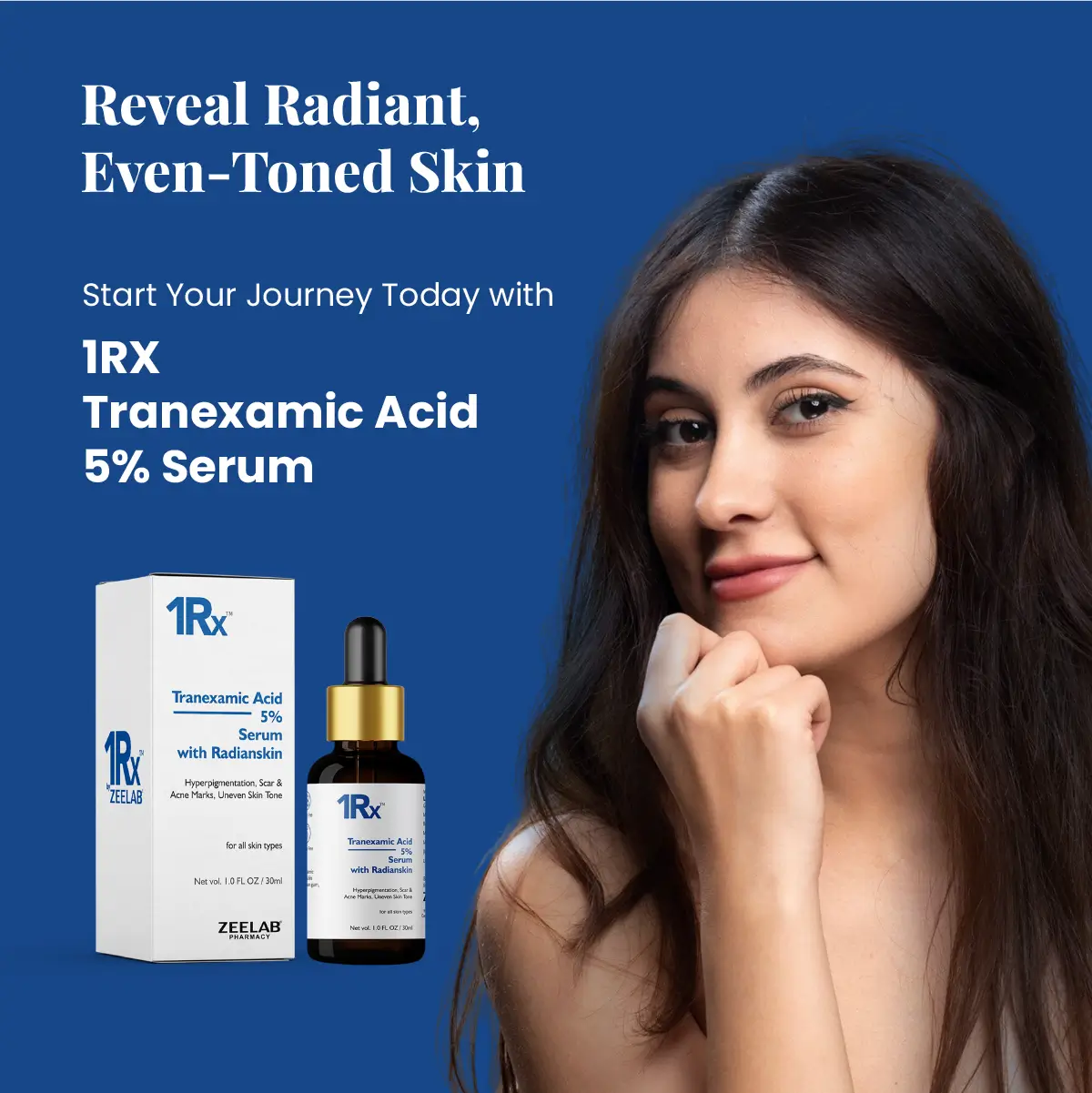 1Rx Tranexamic Acid 5% Face Serum 30 ml | Reduces Pigmentation, Dark Spots & Redness